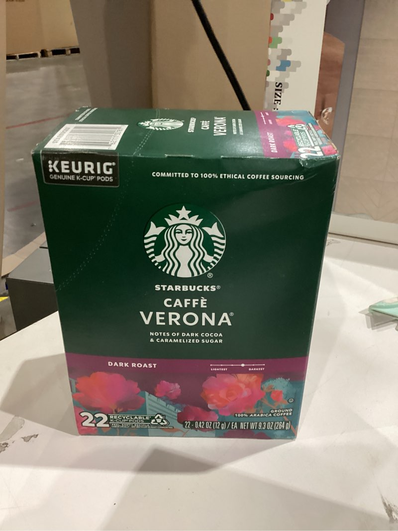 Condition photo showing New/Like New for Starbucks Caffè Verona  Dark Roast Coffee  Keurig K-Cup Single Serve Coffee Pods  22 Count