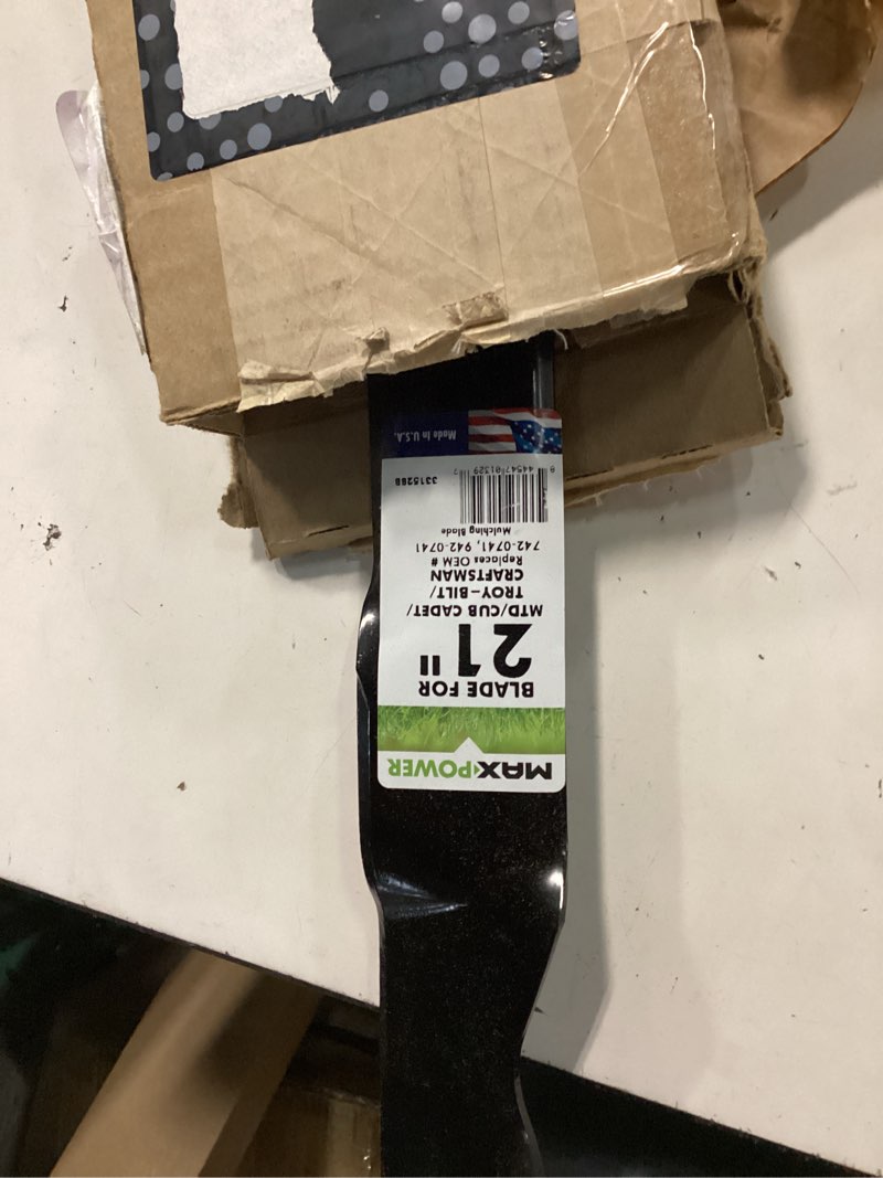 Condition photo showing New/Like New for maxpower 331528b mulching blade for some 21 inch cut mtd/cub cadet/troy-bilt replaces 742-0741, 942-0741, cmxgzam100067