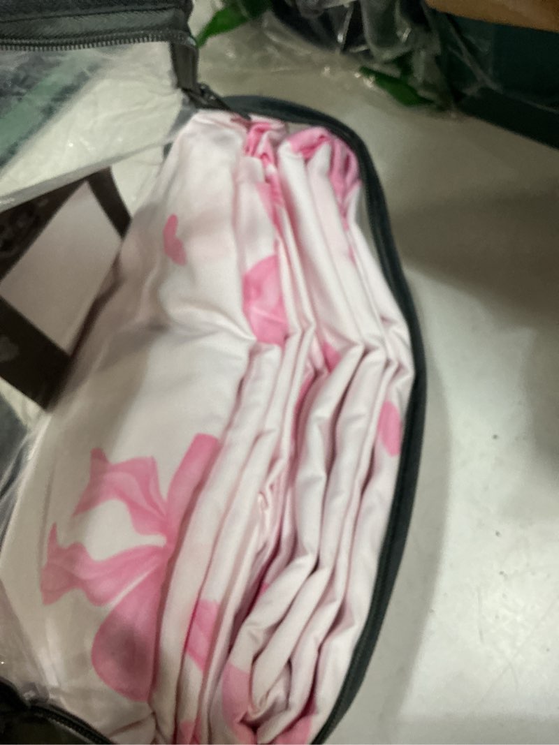 Condition photo showing New/Like New for ccoutuechen bow bed sheets full size 4 piece sheet set, pink heart bowknot pattern fitted flat sheets & pillowcases, coquette aesthetic bedding toddlers, deep pocket, soft 100% microfiber