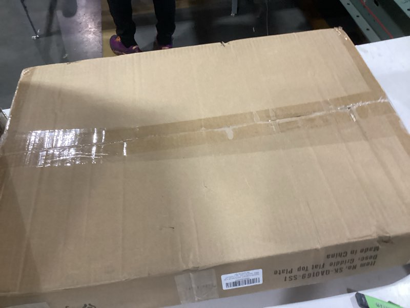 Condition photo showing As Is for Skyflame Universal Stainless Steel Griddle Plate with Even Heating Bracing for BBQ Charcoal/Gas Grills, 23" x 16" Rectangular Hibachi Flat Top Griddle for Indoor/Outdoor Cooking