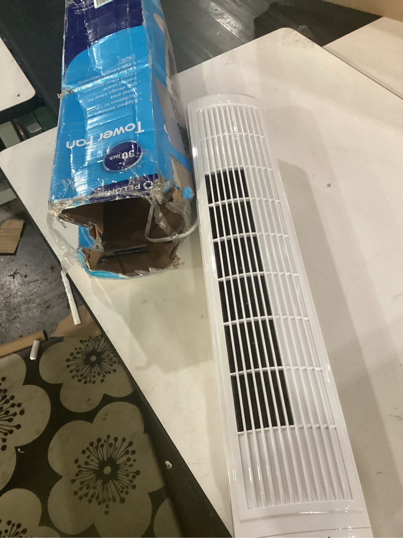 Condition photo showing As Is for not tested,missing the base***** pelonis 30 inch tower fan for bedroom, quiet oscillating standing fan with 3 speeds, portable cooling fan for home office dorm room, auto-off timer, white, pft28a2bww white basic