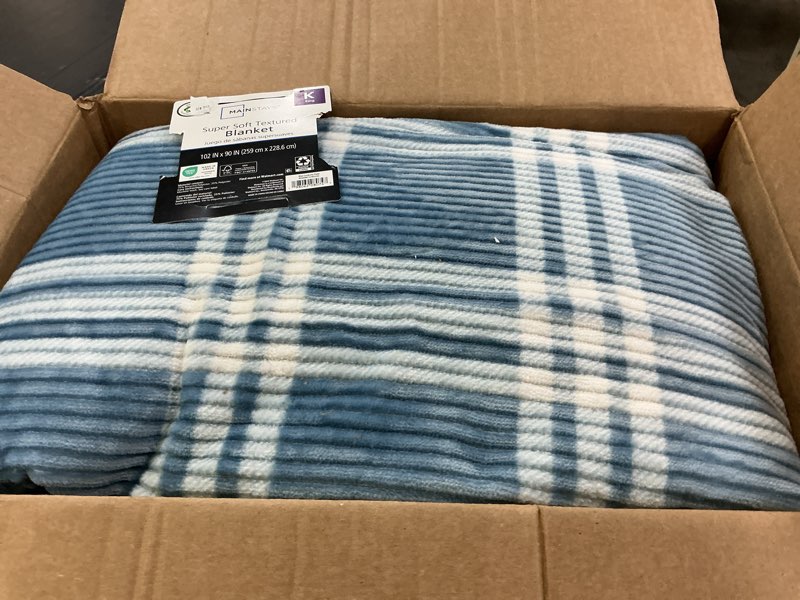 Condition photo showing Good Condition for mainstays printed textured velvet plush super soft bed blanket, king size, blue corduroy plaid