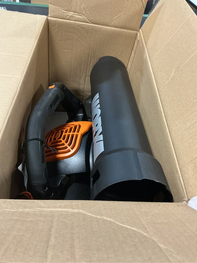 Condition photo showing As Is for worx 12 amp trivac 3-in-1 electric leaf blower/mulcher/yard vacuum - wg512