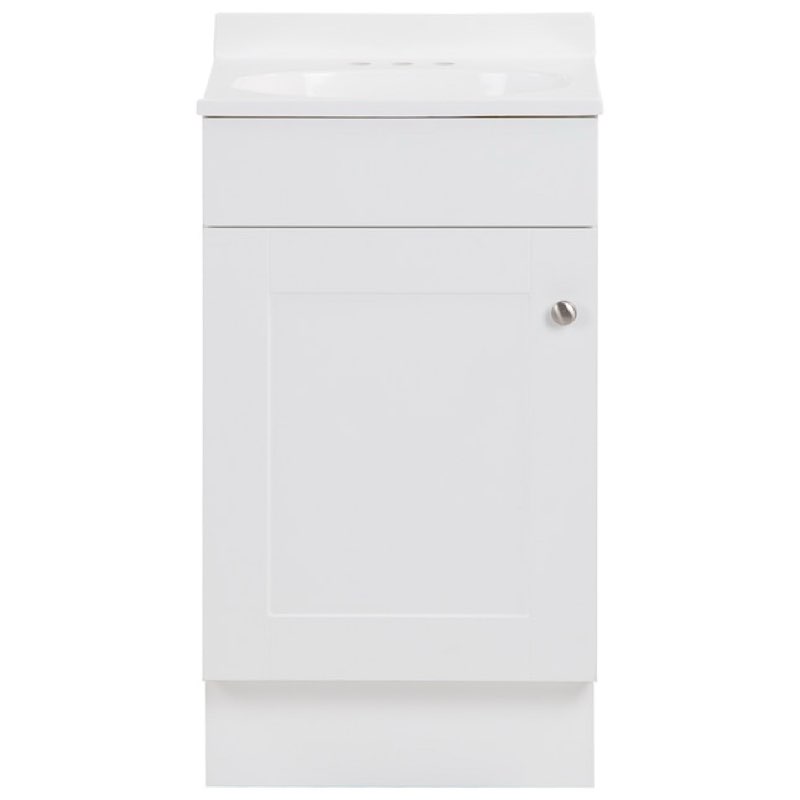 project source dover 18-in true white single sink bathroom vanity with white cultured marble top