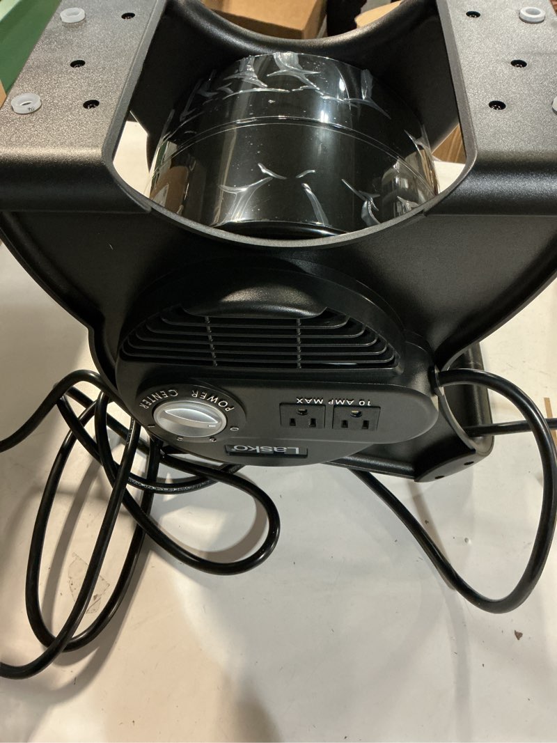 Condition photo showing Good Condition for Lasko Portable Utility Fan, 12” 289 CFM Pivoting High Velocity Air Mover Blower Fan, 3 Speeds, 2 Accessory Outlets 120V, Black, U12104 Classic