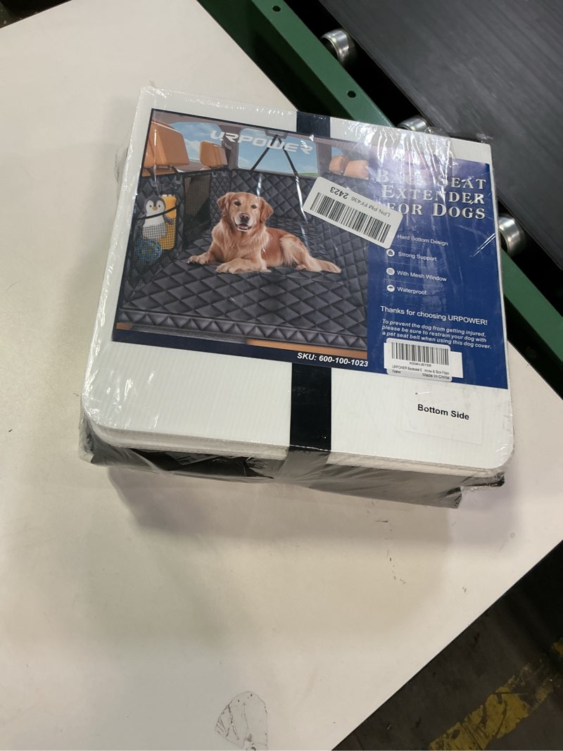 Condition photo showing New/Like New for URPOWER Backseat Extender for Dogs - Hard Bottom Dog Car Seat Cover for Back Seat, Dog Hammock for Car and SUV, Pet Rear Seat Protector Dogs Travel Bed with Mesh Window & Side Flaps All Black Medium - For Most Sedans & SUVs