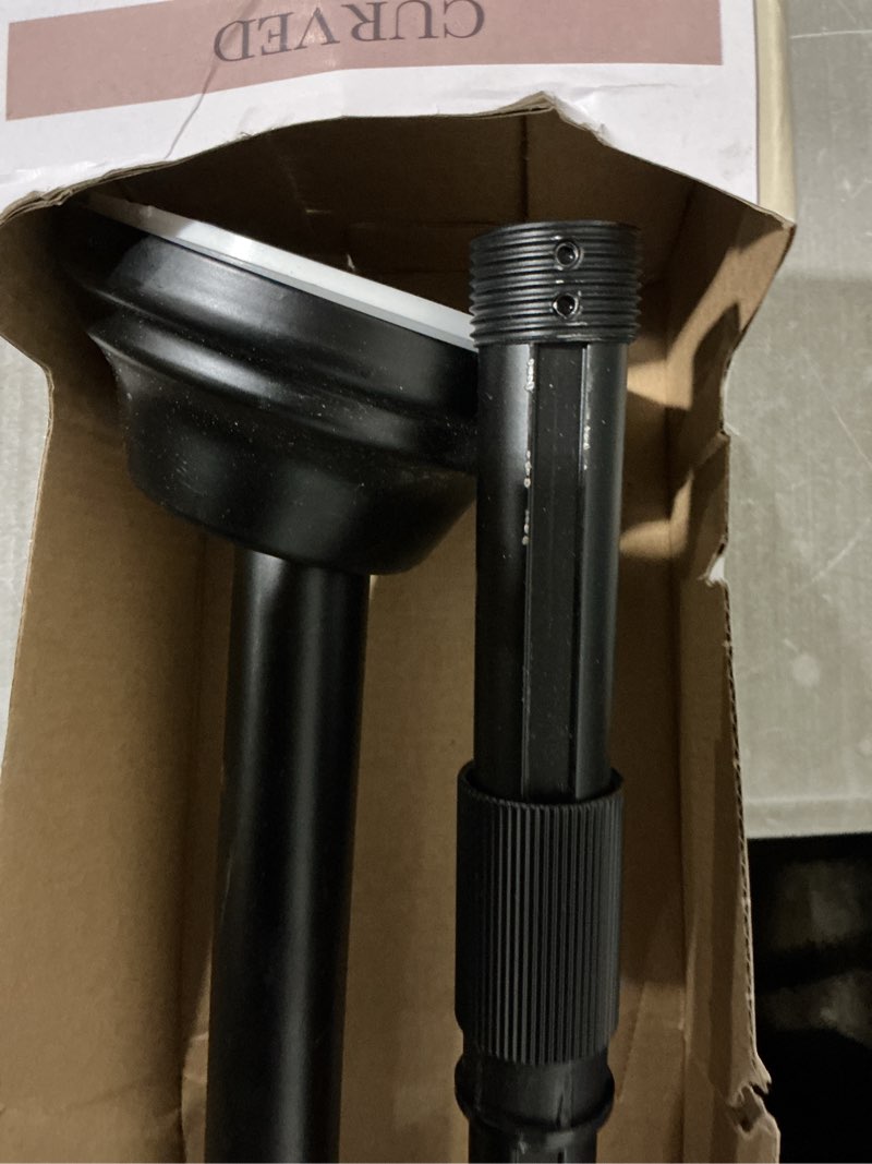 Condition photo showing As Is for allen + roth 44-in to 72-in matte black fixed or tension single curve adjustable shower curtain rod