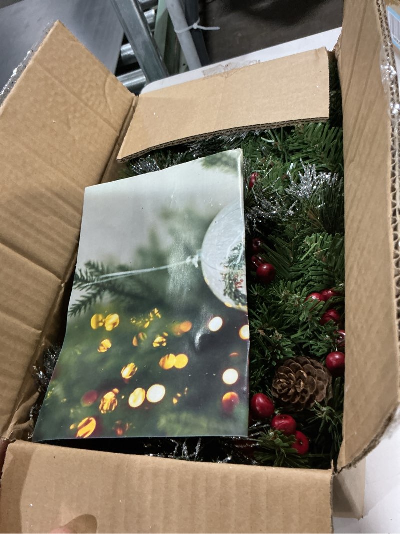 Condition photo showing Good Condition for Pre-Lit Artificial Christmas Garland, Green, White Lights 50, Decorated with Pine Cones, Berry Clusters, Plug in, Christmas Decorations, 9 Feet