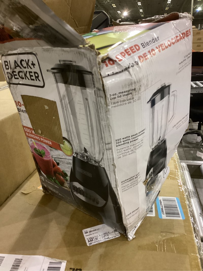 Condition photo showing As Is for BLACK+DECKER Countertop Blender with 6-Cup Glass Jar, 10-Speed Settings, Black, BL2010BG