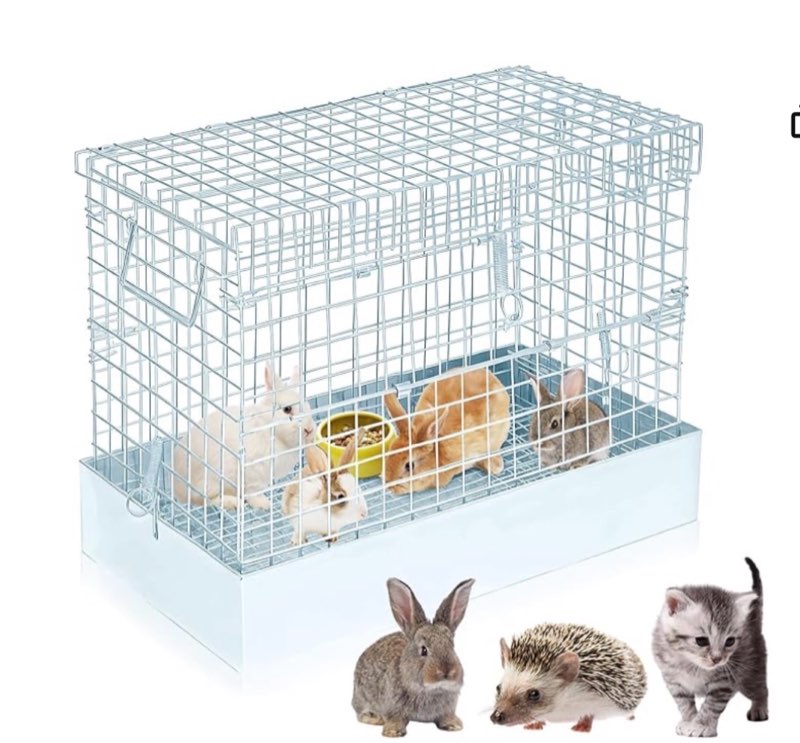 doublefill folding one hole rabbit transport cage, 18 x 10 x 14 in portable rabbit carrier with tray and handles for travel temporary housing indoor outdoor small animal enclosure