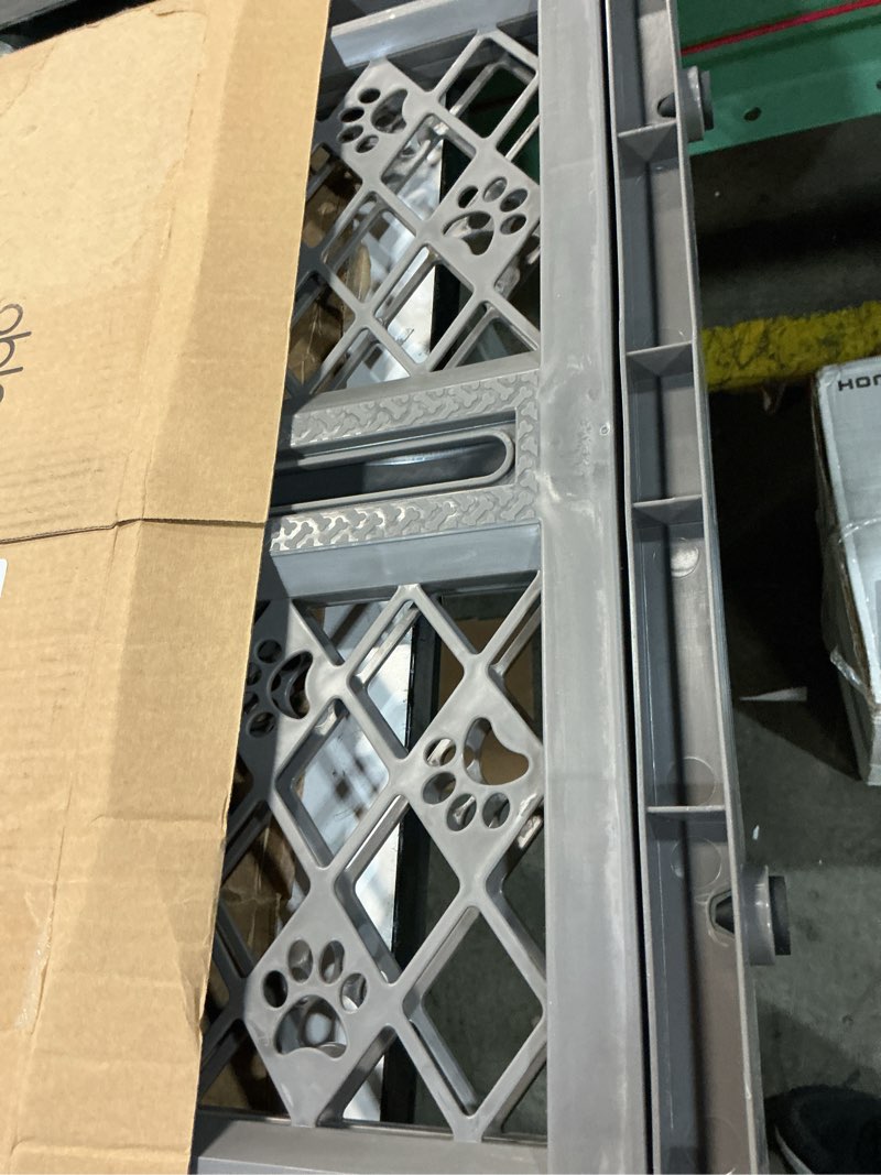 Condition photo showing New/Like New for mypet north states paws portable pet gate: 26-40" wide. pressure mount. no tools needed. made in usa, 23" tall, expandable, durable dog gates for doorways, fieldstone gray