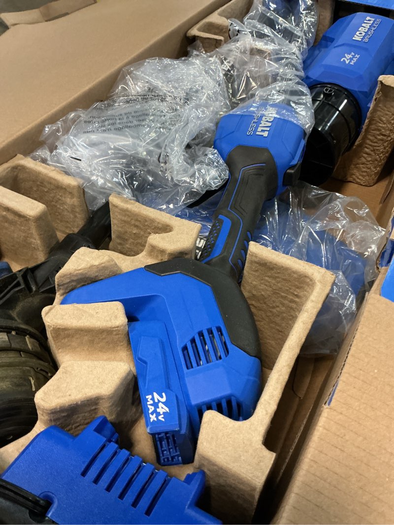Condition photo showing As Is for kobalt 24v string trimmer/edger & handheld blower yard cleanup kit