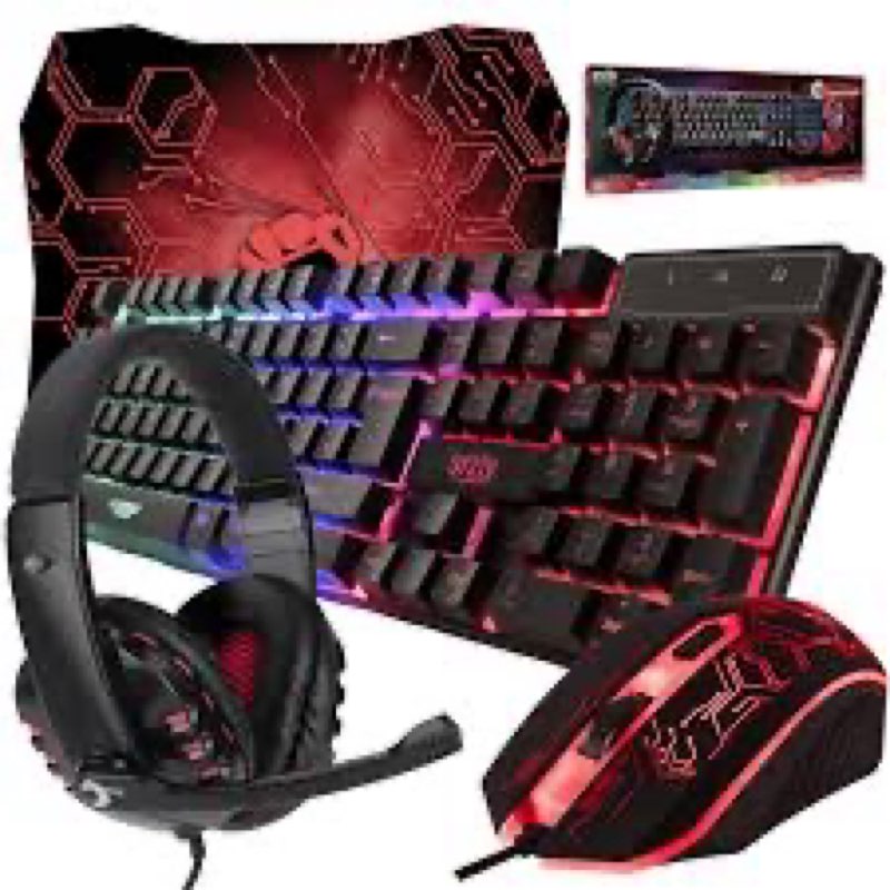 gaming keyboard and mouse and mouse pad and gaming headset, wired led rgb backlight bundle for pc ga (missing headphones)