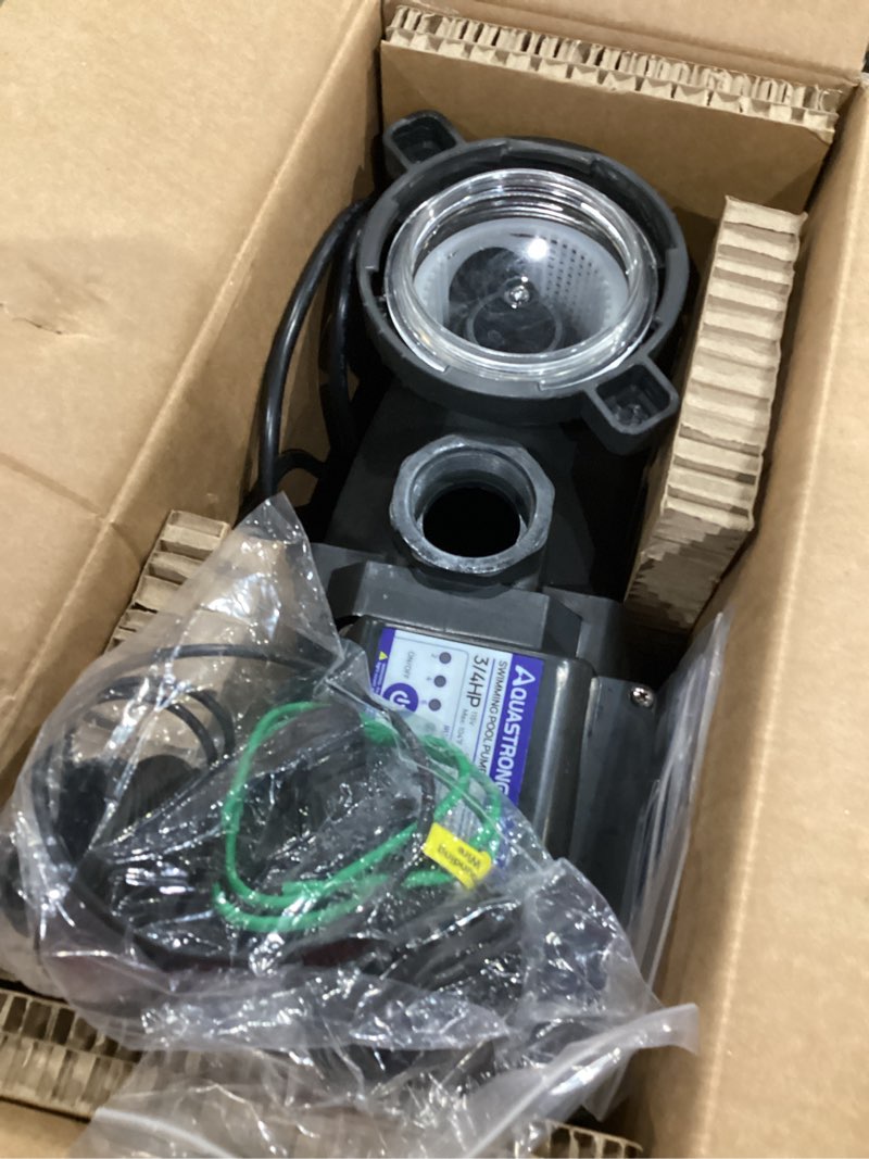 Condition photo showing As Is for aquastrong 3/4 hp above ground pool pump with timer, 115v, 4332gph, 1.25"&1.5''connection, high flow, powerful self primming swimming pool pumps with filter basket