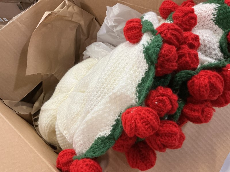 Condition photo showing Good Condition for Finished Flower Bouquet Blanket, Crochet Rose Knitted Throw Blanket Crochet Flowers Romantic Gifts for Women Mom Sister Wife Home Decor (Red Rose, 23 inch) Red Rose 23 inch