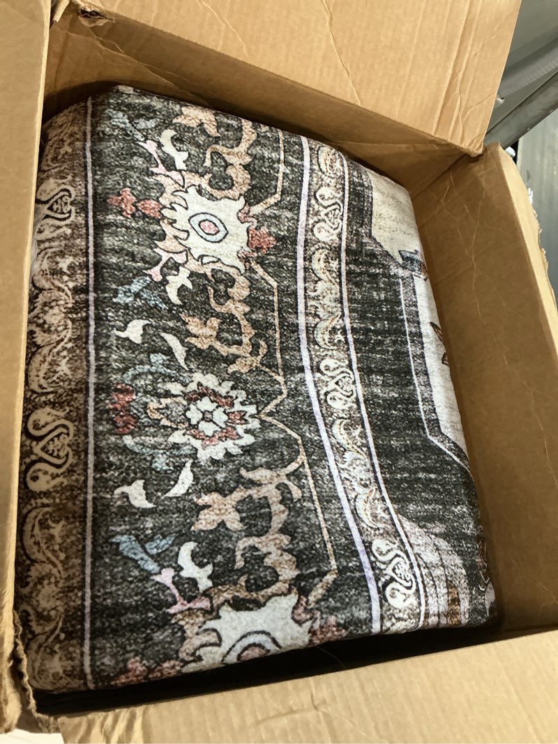 Condition photo showing Good Condition for Area Rugs for Living Room 8x10 Machine Washable Rug, Boho Vintage Retro Large Floral Medallion Carpet for Bedroom Dining Room, Low Pile Lightweight Thin Non Slip Rug?Dark Grey Area Dark Grey 8' x 10' (Rectangular)