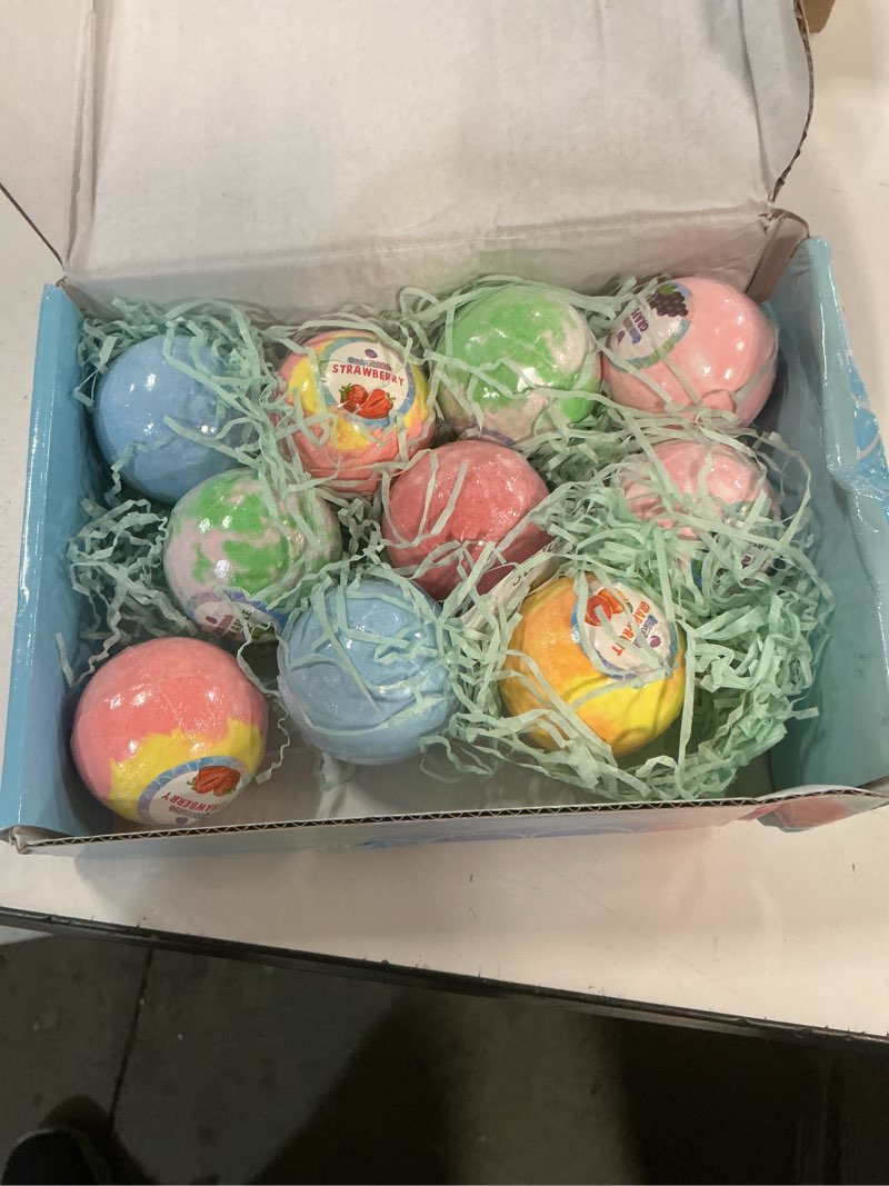 Condition photo showing As Is for bath bombs for kids with surprise inside, 12pcs kids bath bombs with mermaid toys gift set for girls, shea & coco butter dry skin moisturize, birthday easter gift spa bath ball easter baskets stuffers (missing 2)