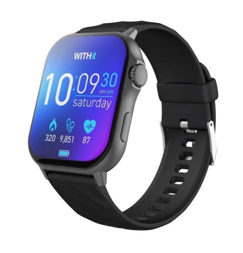 WITHit Giga Smartwatch with AMOLED 2.04" High-Definition Touchscreen Display, Black