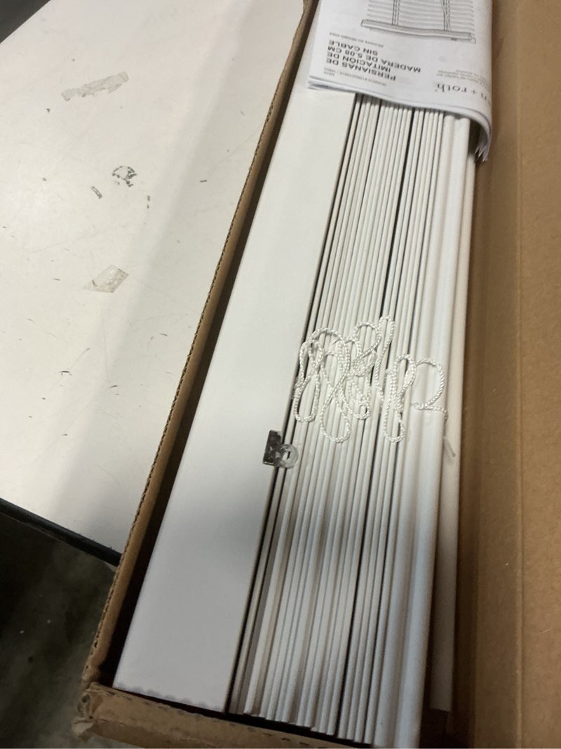 Condition photo showing As Is for allen + roth Cordless Faux Wood 2-in Slat white