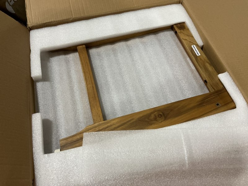 Condition photo showing Good Condition for 18" standard teak shower bench with shelf & handle - waterproof, non-slip bath stool, 300 lbs capacity - fits standard tubs/showers & outdoor use (patented) 18"w x 12" dx 18"h