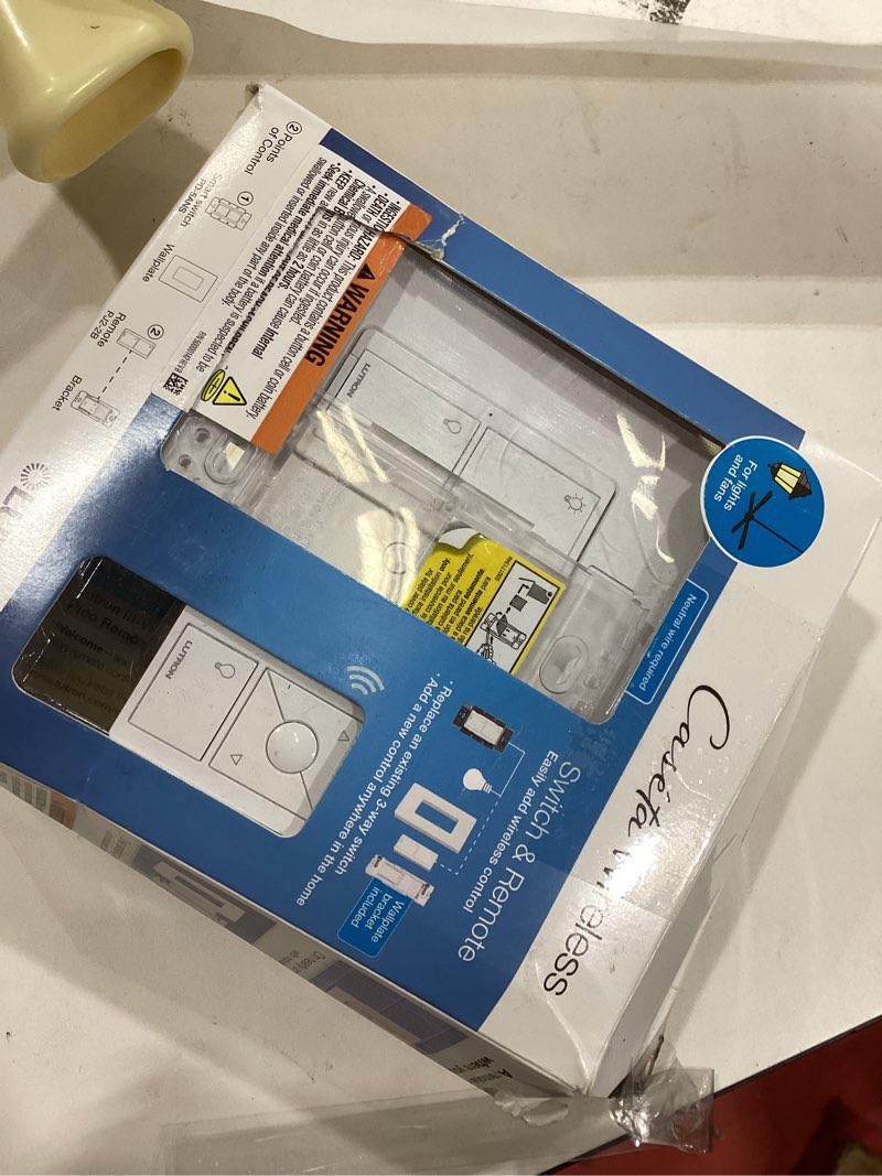 Condition photo showing Good Condition for Lutron Caseta Smart Switch 3-Way Kit, with Pico Remote, Wallplate, Wall Bracket for LED Lights and Fans, 5 Amp, Neutral Required, P-PKG1WS-WH