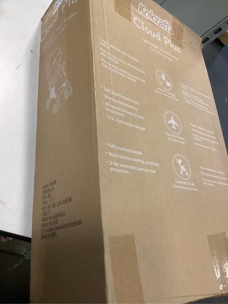 Condition photo showing New/Like New for Kolcraft Cloud Plus Lightweight Umbrella Stroller for Toddlers with Reclining Seat, Large Storage Basket, Canopy, Infant & Parent Trays, Compact Fold for Summer Travel, Durable Frame, Slate Gray