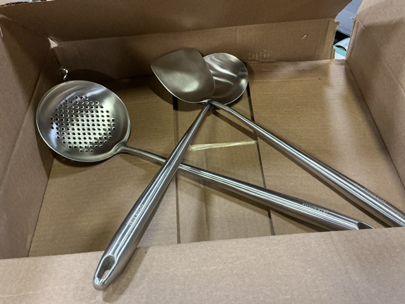 Condition photo showing Good Condition for yosukata 17" wok spatula and ladle skimmer spoon - stainless steel cooking utensils set of 3-304 stainless steel kitchen utensils set - dishwasher safe wok accessories - wok utensils - cooking tools 2