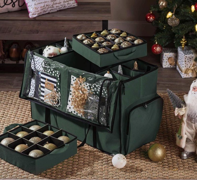 ZOBER All in One Christmas Ornament Storage Box & Decoration Container - Easy Access Removable Trays