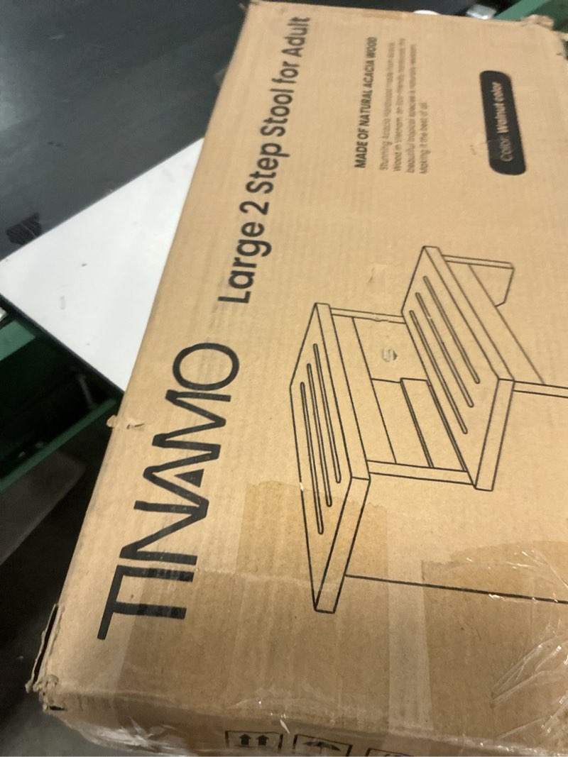 Condition photo showing New/Like New for tinamo 25" long step stool for adult & kid - acacia wood two step stool 500 lbs - wooden riser 2-step spa & hot tub stairs for pool - heavy duty 2 step stools for bed, kitchen,outdoor (patent pending)