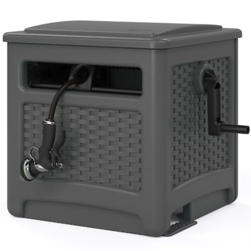 suncast wicker hideaway plastic 225-ft container hose reel