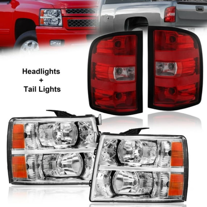 Headlights Tail Lights Combo Compatible with Chevy Silverado 1500 2007 2008 2009 2010 2011 2012 2013