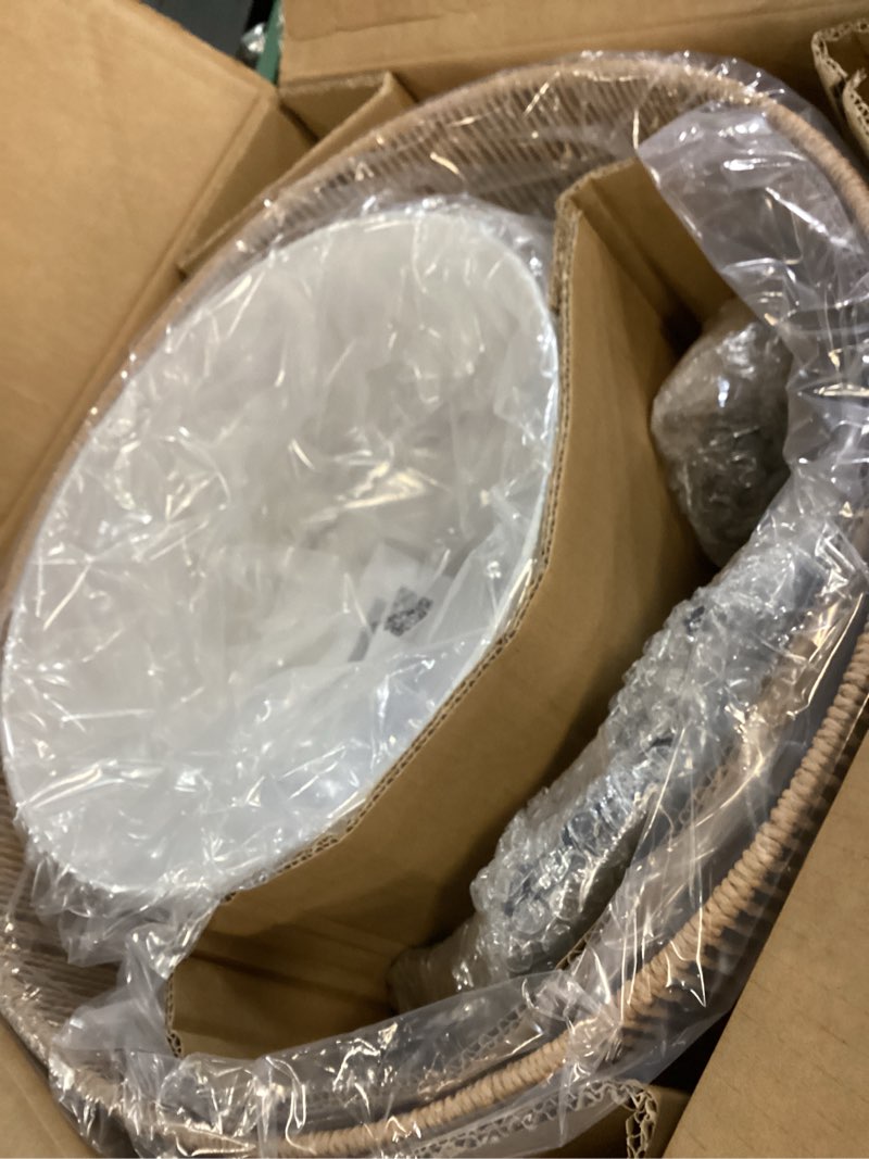 Condition photo showing New/Like New for 4-Light Rattan Chandelier, 19.7" Boho Pendant Light with Fabric Shade, Farmhouse Rattan Hanging Ceiling Light Fixture for Dining Room, Living Room, Kitchen Island, Bedroom, Hallway, Foyer 19.7" Straight weaving