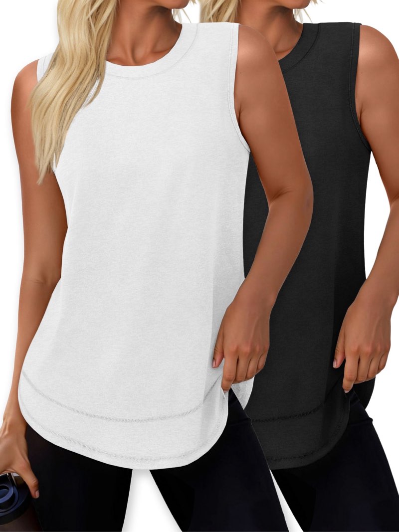 Rosvigior 2 Pack Womens Workout Tank Tops Lightweight Sleeveless Shirts for Women Loose Fit Tops for Athletic Running Tennis Yoga