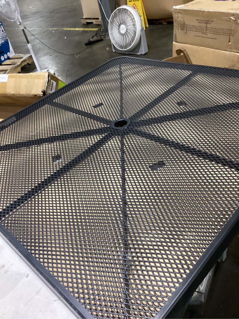 Condition photo showing As Is for (table top only)(similar to )(square )vingli 42\" round outdoor dining table - patio metal table with 1.97\" umbrella hole, iron garden table for deck porch backyard, black