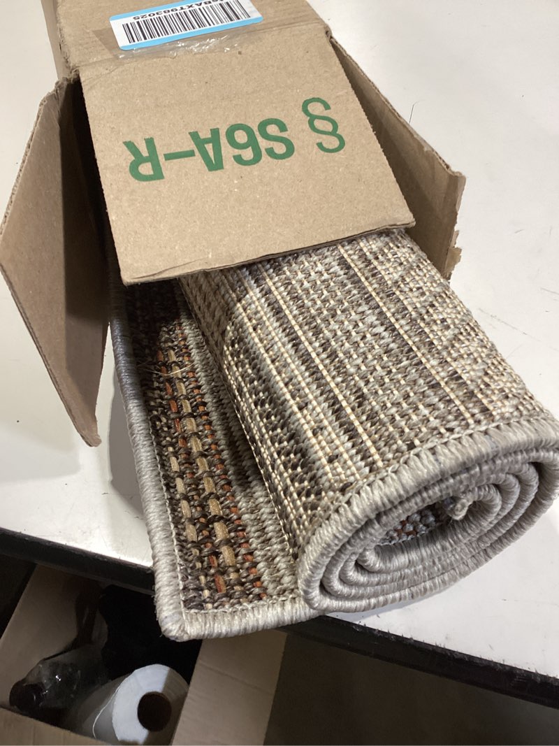 Condition photo showing Good Condition for dexi dirt trapper door mat, 31x48 washable doormat, dirt resistant and absorbent, easy clean low-profile floor rugs for entryway, front door, and inside entrance, striped brown 2'7" x 4' (rectangular) striped brown