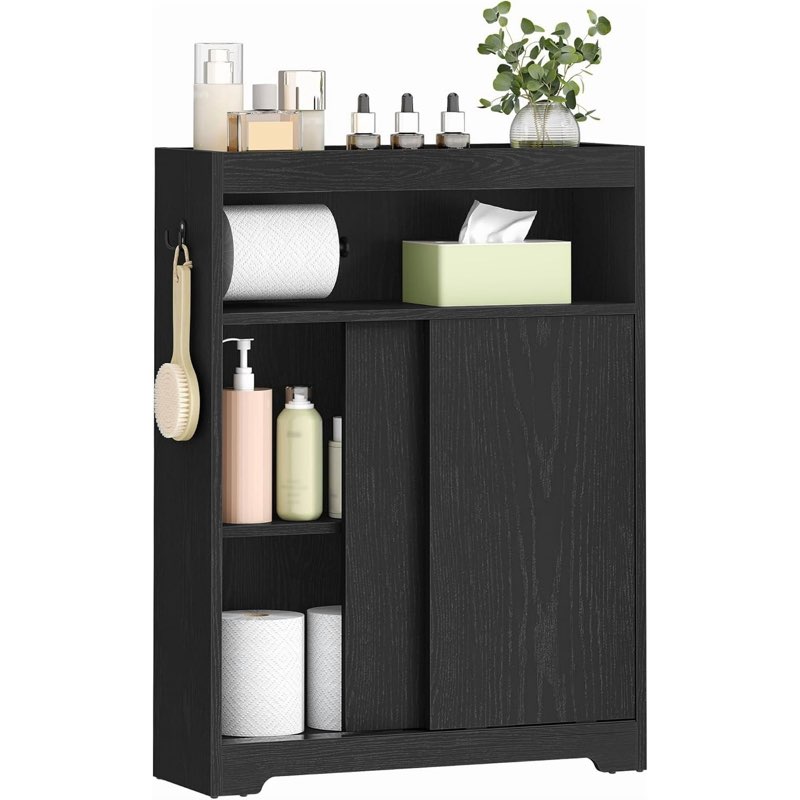 Halitaa Slim Bathroom Storage Cabinet, Slim Floor Cabinet with Sliding Doors, Small Cabinets with To