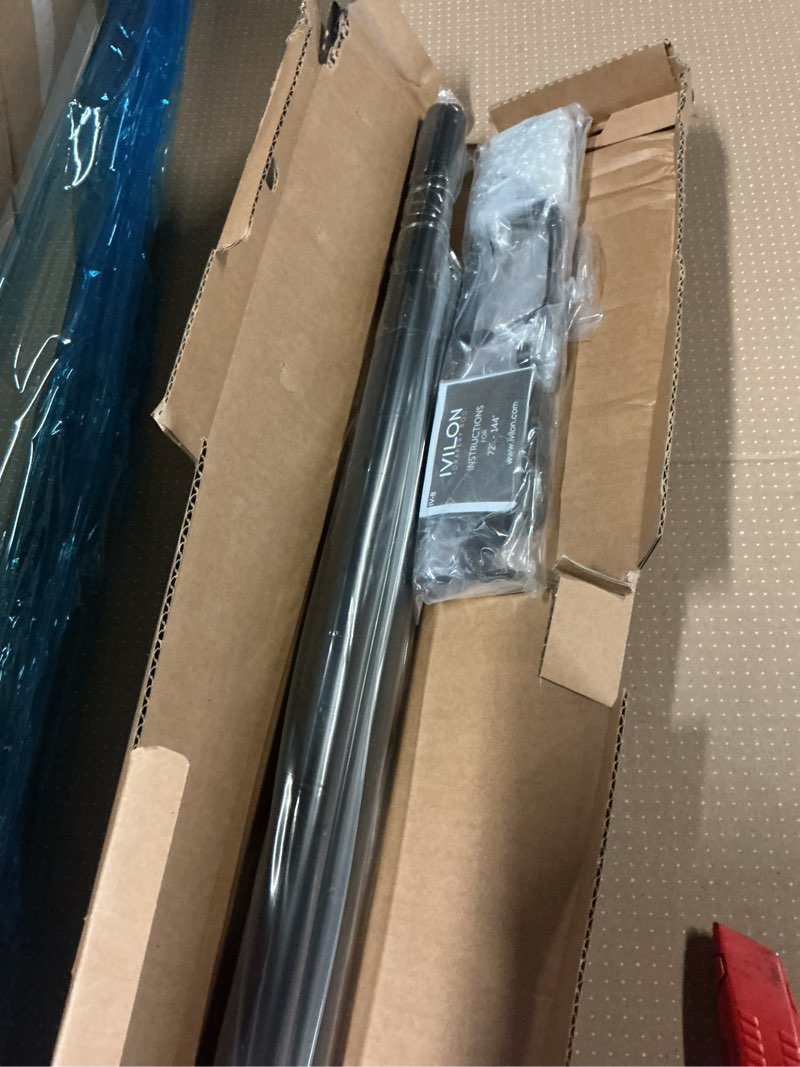 Condition photo showing As Is for Ivilon Drapery Window Curtain Rod - End Cap Style Design 1 Inch Pole. 72 to 144 Inch Color Black 72 to 144 in.
