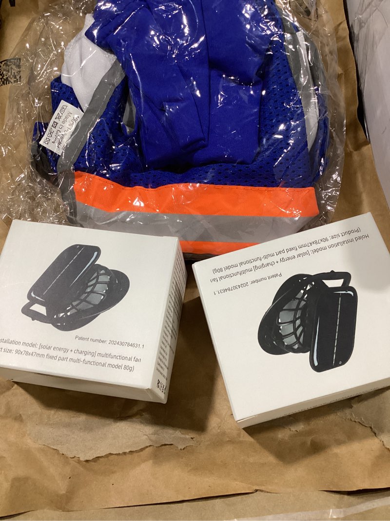 Condition photo showing Good Condition for 2 pcs sun hard hat neck shield shade full brim hard hat with solar fan hardhat sun shield visor with high visibility for construction helmet hardhat accessories, reflective(blue)