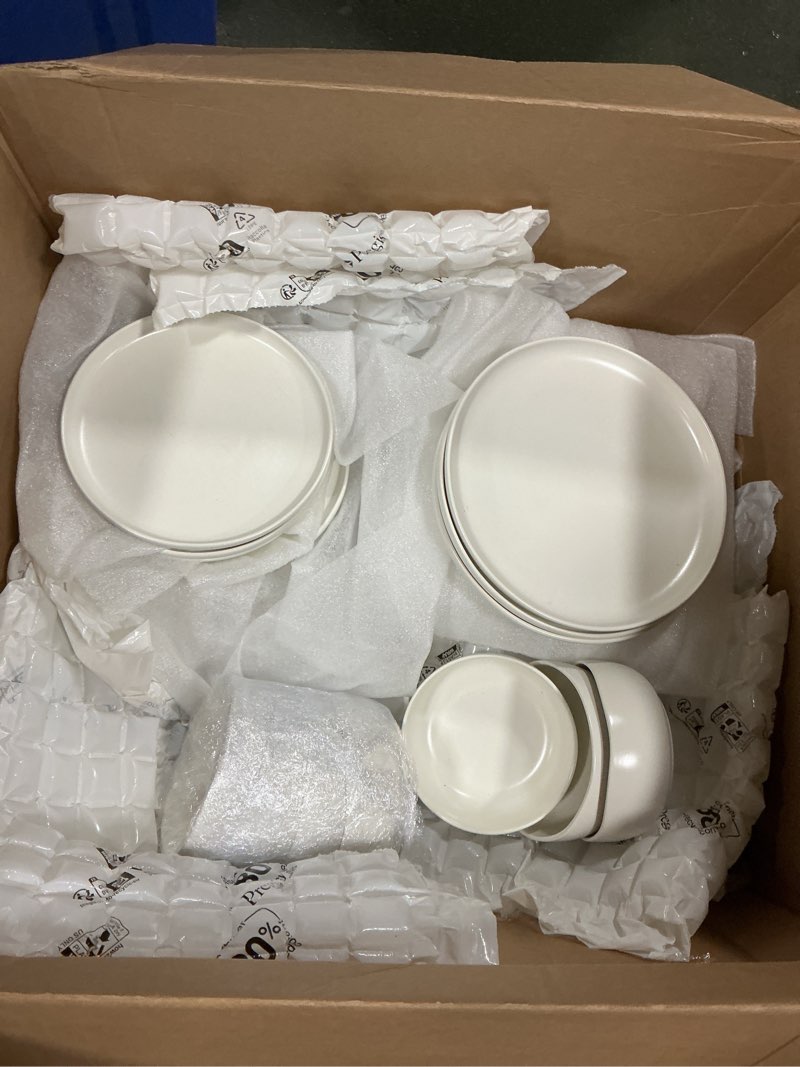 Condition photo showing As Is for Famiware Milkyway Plates and Bowls Set, 21 Pieces Dinnerware Sets, White White Set(21pcs)