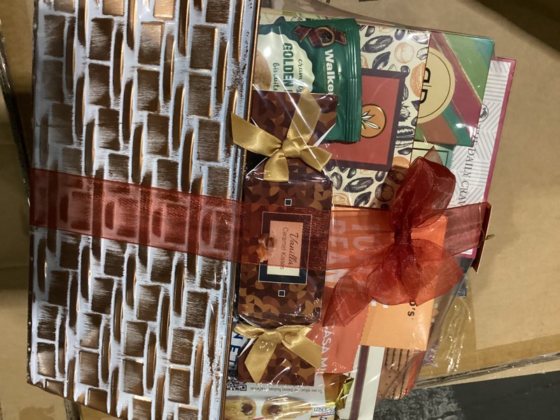 Condition photo showing As Is for *no seen exp date* Broadway Basketeers Gourmet Gift Basket Snack Gifts for Women, Men, Families, College – Delivery for Holiday, Appreciation, Thank You, Congratulations, Corporate, Get Well Soon Care Package