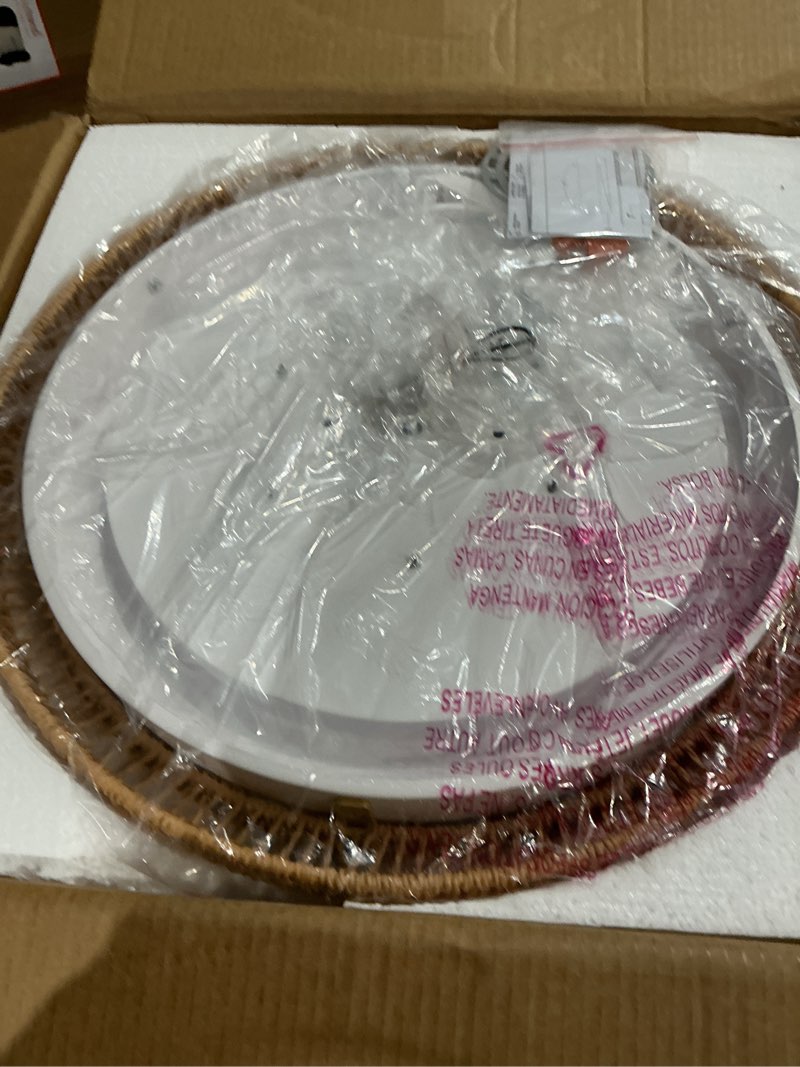 Condition photo showing Good Condition for boho light fixtures ceiling mount, hwh 18'' rattan ceiling light fixtures with remote control, 36w led ceiling lighting handwoven twine cage 5cct, 5hys78lf-led beige 18 inch