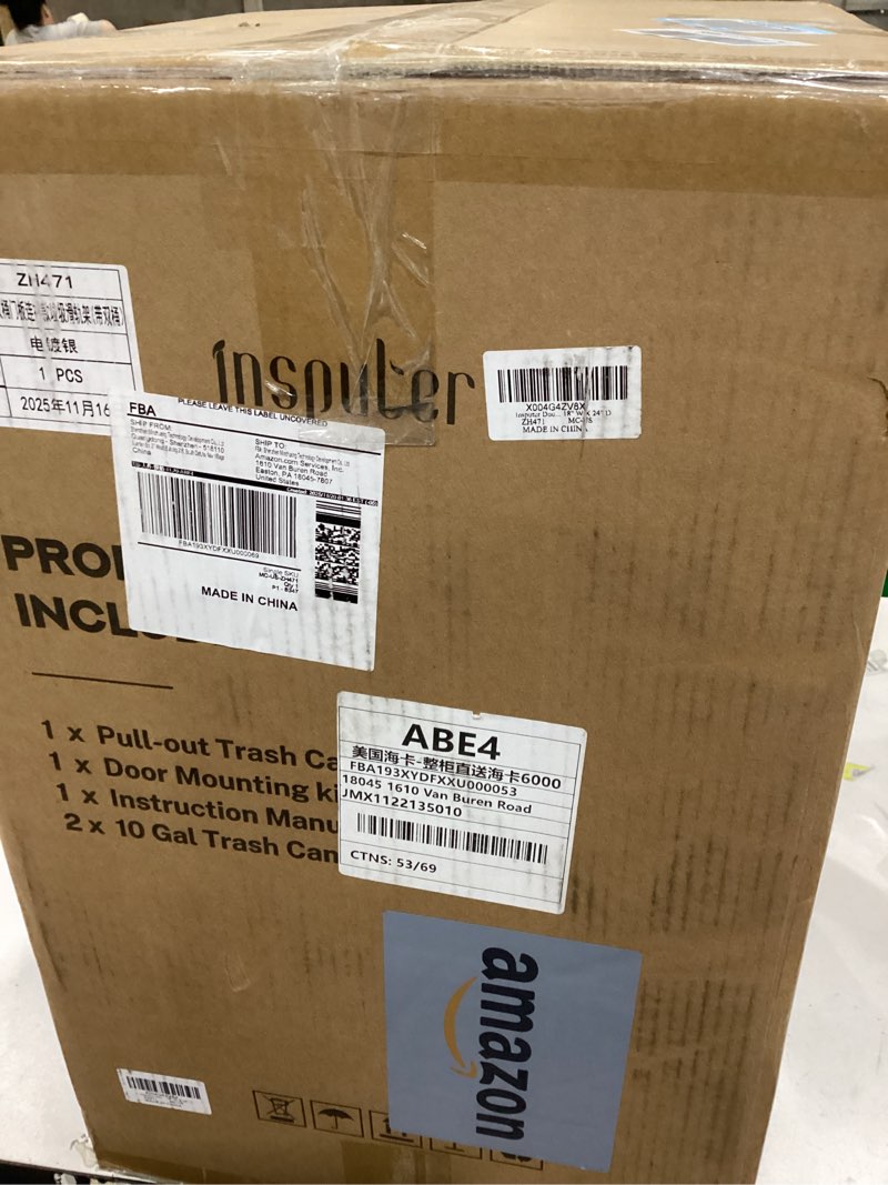 Condition photo showing As Is for Insputer Double 40QT Pull Out Trash Can Under Cabinet, Heavy Duty Under Sink Garbage Bin Kit with Soft-Close Slides for Kitchen, Laundry, Requires Minimum Cabinets Opening 18" W X 24" D Silver Double-10Gal