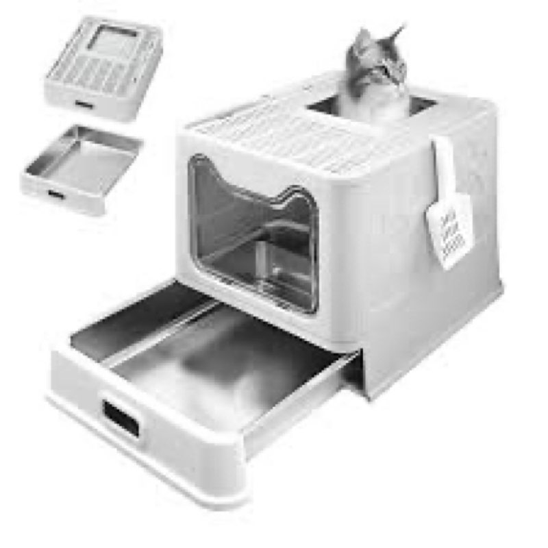 Enclosed Stainless Steel Cat Litter Boxes,Large Foldable Litter Box with Lid,Hooded Covered Stainles