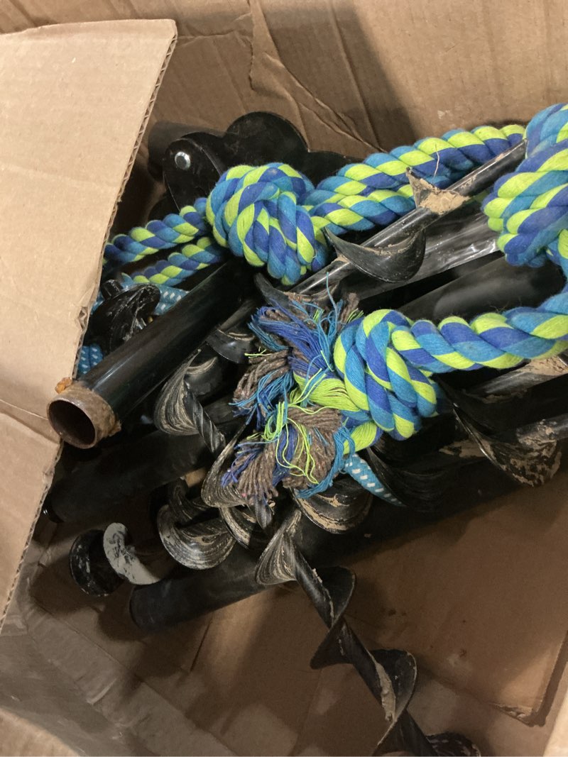 Condition photo showing As Is for tether tug outdoor dog toy, 31"-78" tug of war dog toy with safety pole cover, 3 replaceable ropes & spiral ground anchor - 4 durable spring pole interactive pull toy for large medium small dog