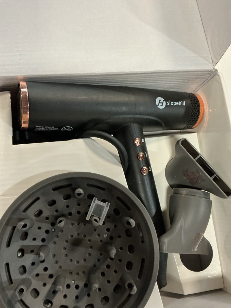 Condition photo showing As Is for slopehill professional ionic hair dryer with diffuser - lightweight, compact, powerful & fast salon blow dryer with high speed brushless motor for travel, women & men ceramic, black
