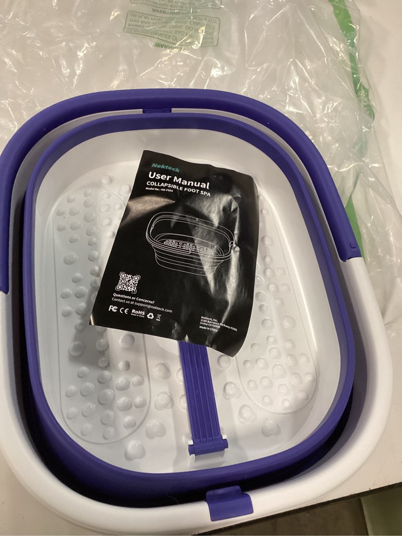 Condition photo showing As Is for nekteck foot soaking tub collapsible bucket for foot bath soak tub, feet basin soaker with 138 acupressure nodes and pumice stone for feet health foot spa, gifts for men women dad mom, purple