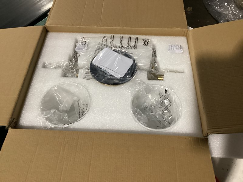 Condition photo showing New/Like New for 2-light champagne bronze bathroom vanity light fixtures over mirror, vintage vanity lights for living room, milk white glass shades, standard e26 base champagne bronze 2-light