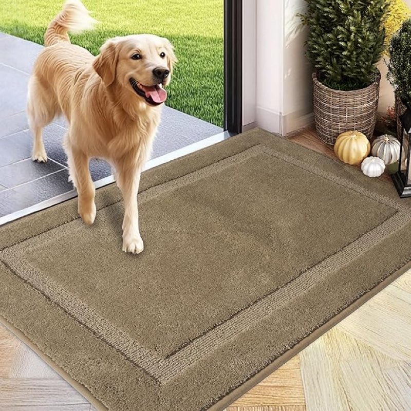 pleasor front door mat, absorbent dirt trapper welcome door mat indoor, non slip machine washable en