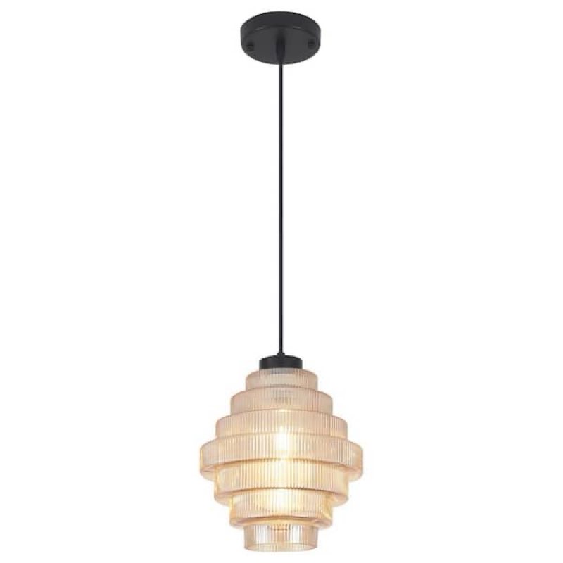 ADSENSTY 1-Light Black and Amber Simple Vintage Pendant Light with