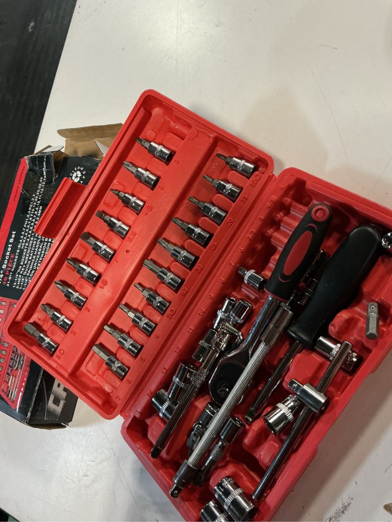 Condition photo showing Good Condition for egofine 46 pieces 1/4 inch drive socket ratchet wrench set, with bit socket set metric and extension bar for auto repairing and household, with storage case